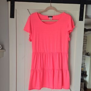 HEIMISH USA Neon Pink Tiered Short Sleeve Tunic Top